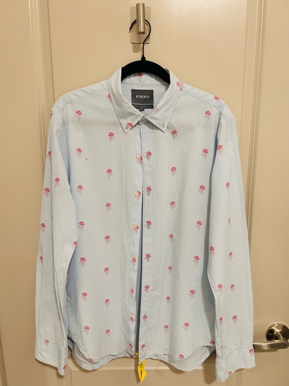 Bonobos Light Blue Shirt with Pink Jellyfish Motif EUC